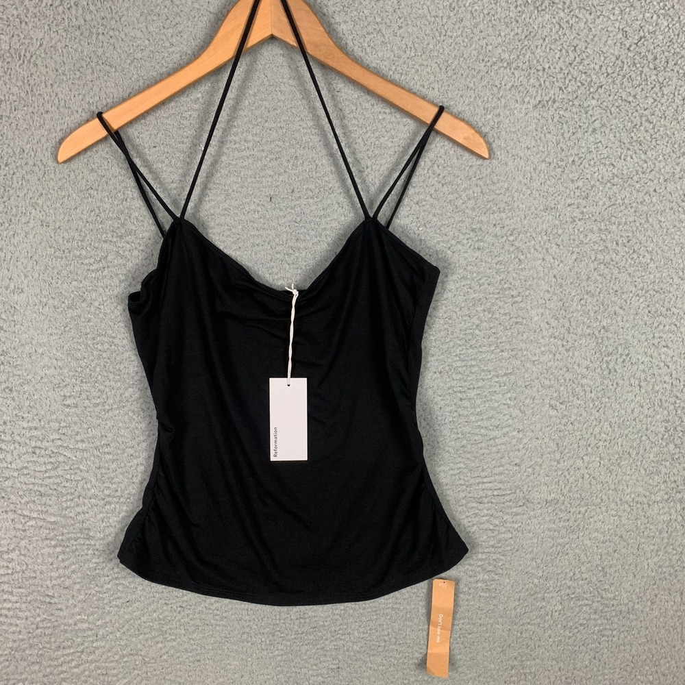 Reformation Lucile Tank Top Women's Large L Black Stretchy Knit Strappy NWT $78